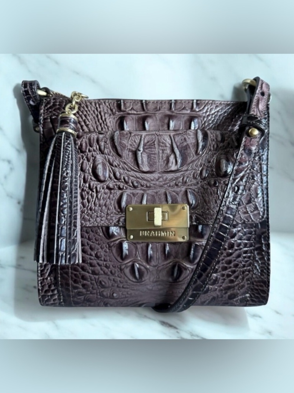 BRAHMIN Leather Crossbody Bag with Built in Wallet